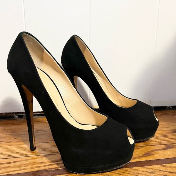 Giuseppe Zanotti Liza ultra high platform heels black suede peep toe luxury - Picture 4 of 11